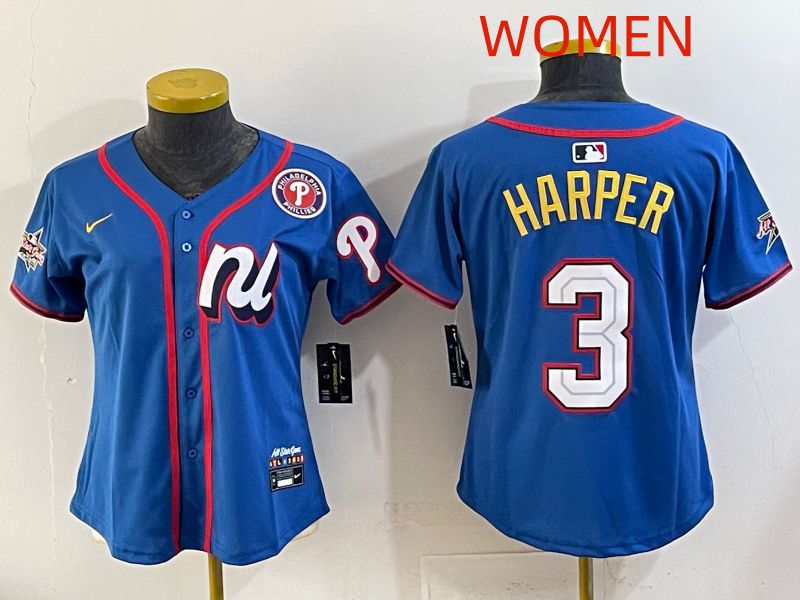 Women 2025 Philadelphia Phillies #3 Harper Blue All star Nike MLB Jersey style 01